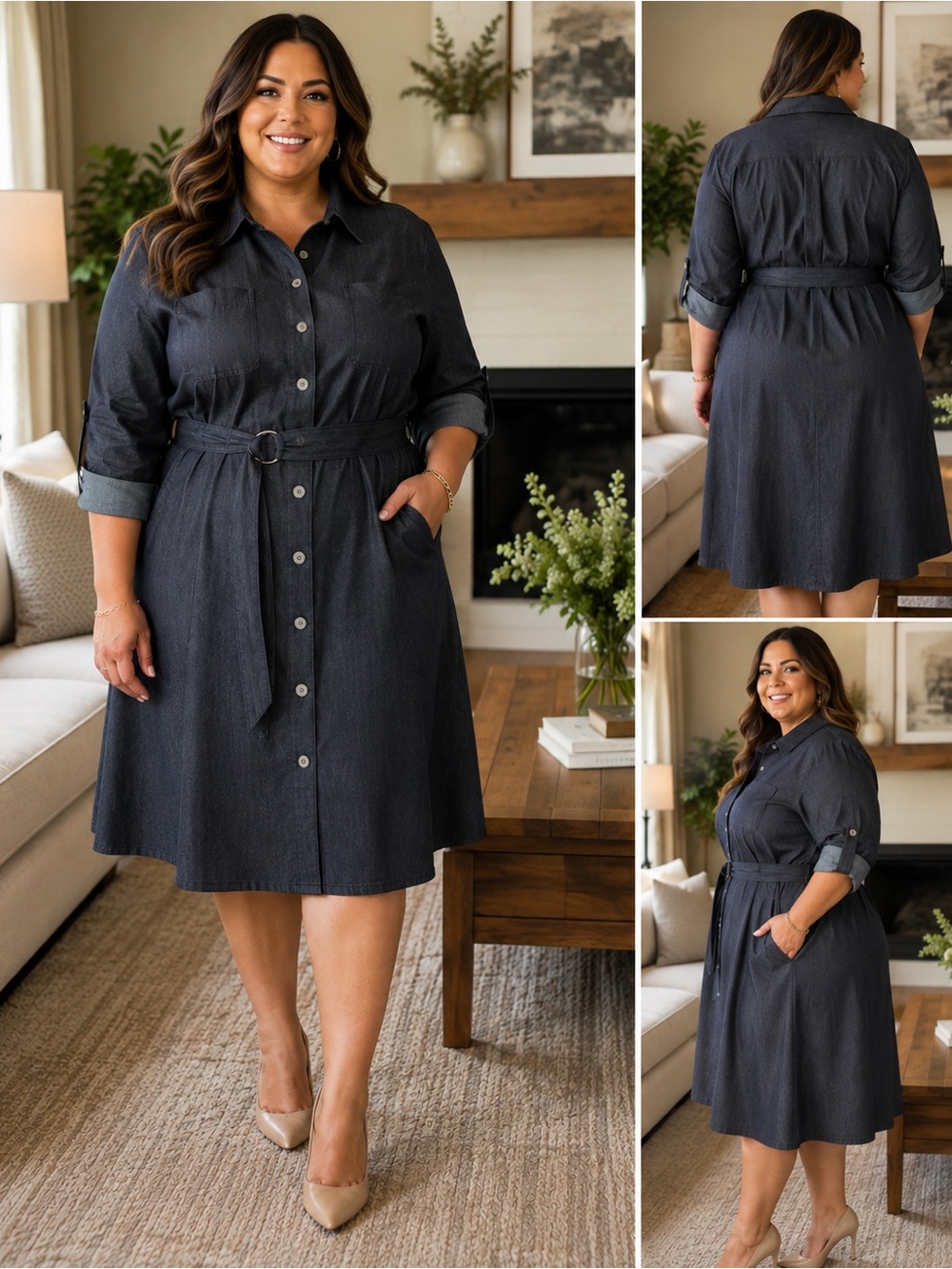𝙅𝙚𝙨𝙨𝙞𝙘𝙖 𝙃𝙤𝙬𝙖𝙧𝙙 22W Dress Denim-Look Shirt Dress Belted Button Front
